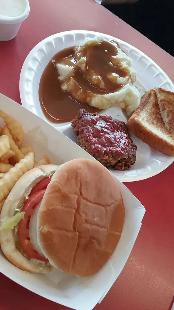 Meatloaf Dinner and Hamburger and Fries